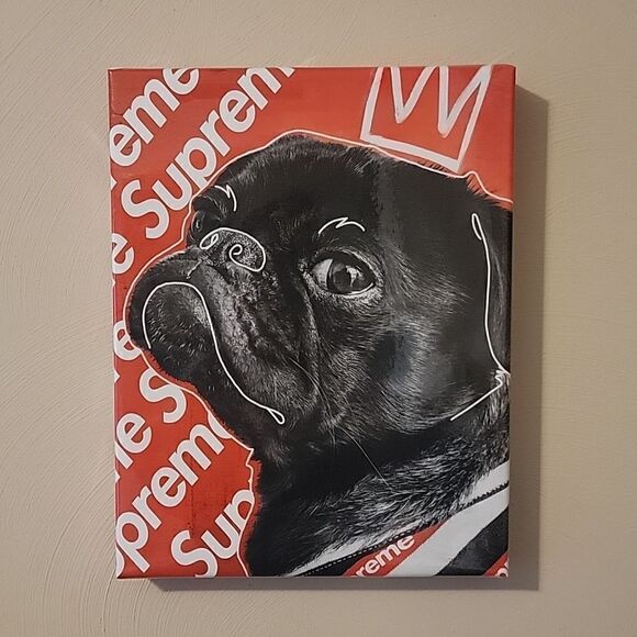 **HOST PICK** SUPREME OLIVER BLACK PUG GLOSSY CANVAS PRINT - Picture 1 of 7